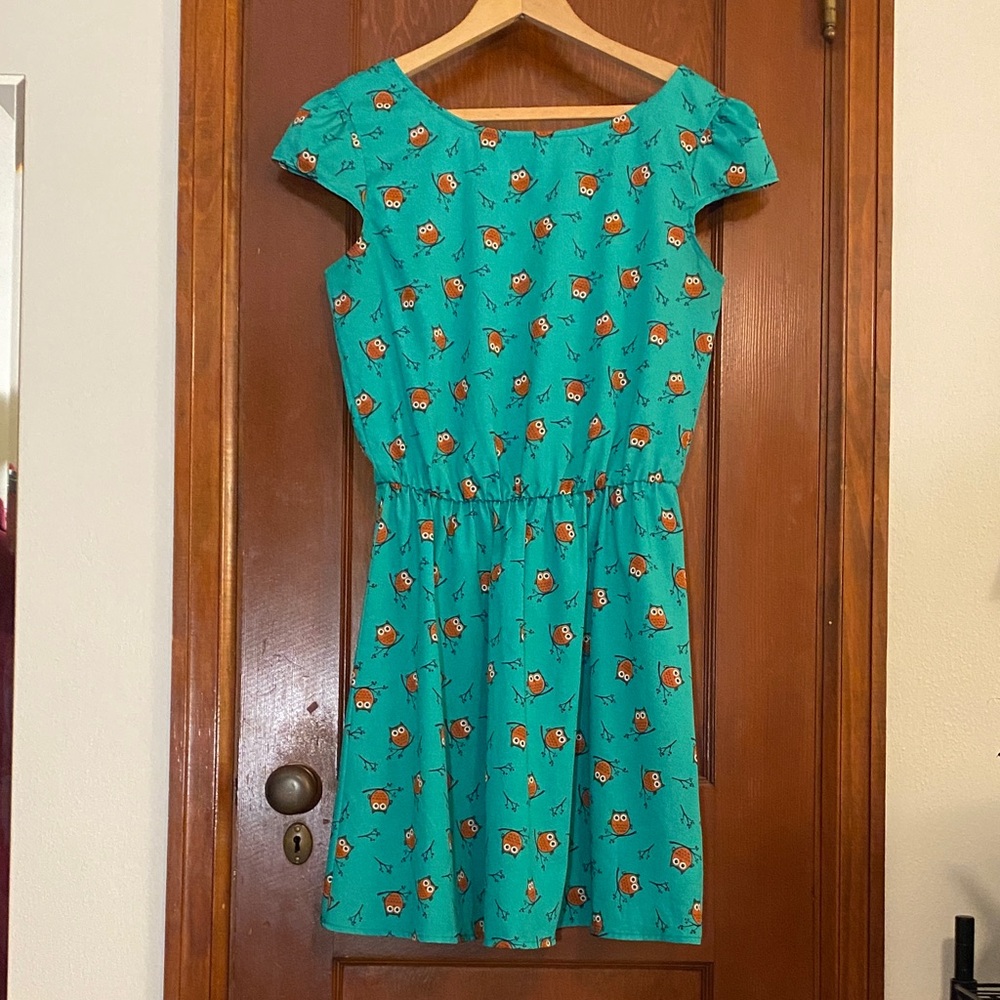 Green Dress with Cute Owl Print